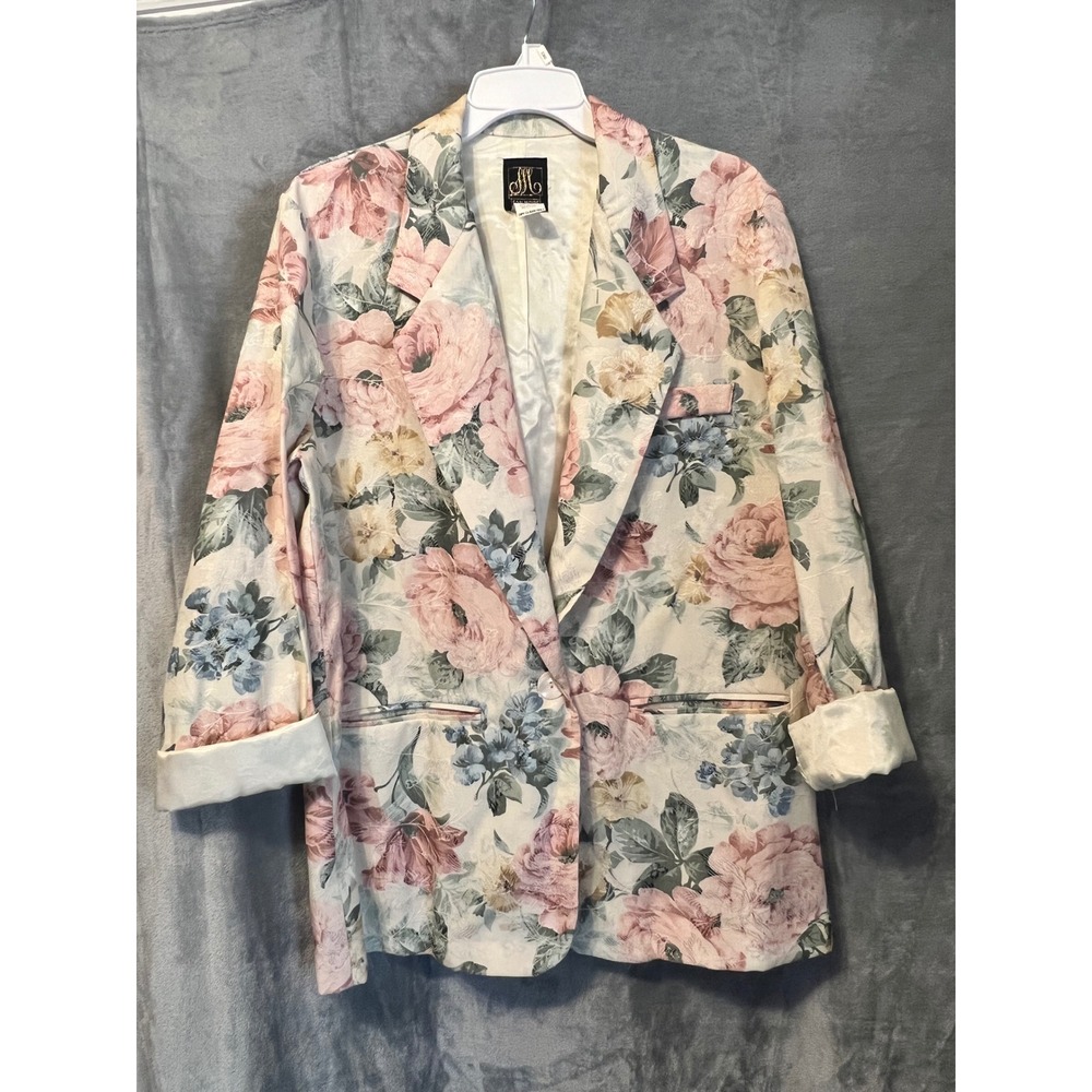 San Moire Vintage Floral Blazer USA Made Pastel Rose Jacket Medium Oversized80s